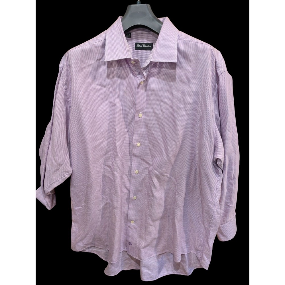 David Donahue Button Down Shirt‎ Mens 18-34/35 Plaid Long Sleeve Pocket